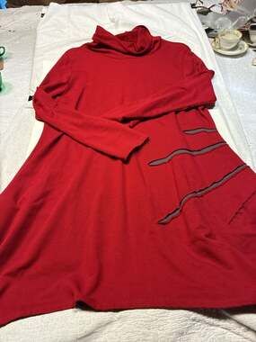Chalet et Ceci Red Cowl Neck Tunic with Asymmetrical Slit Detail